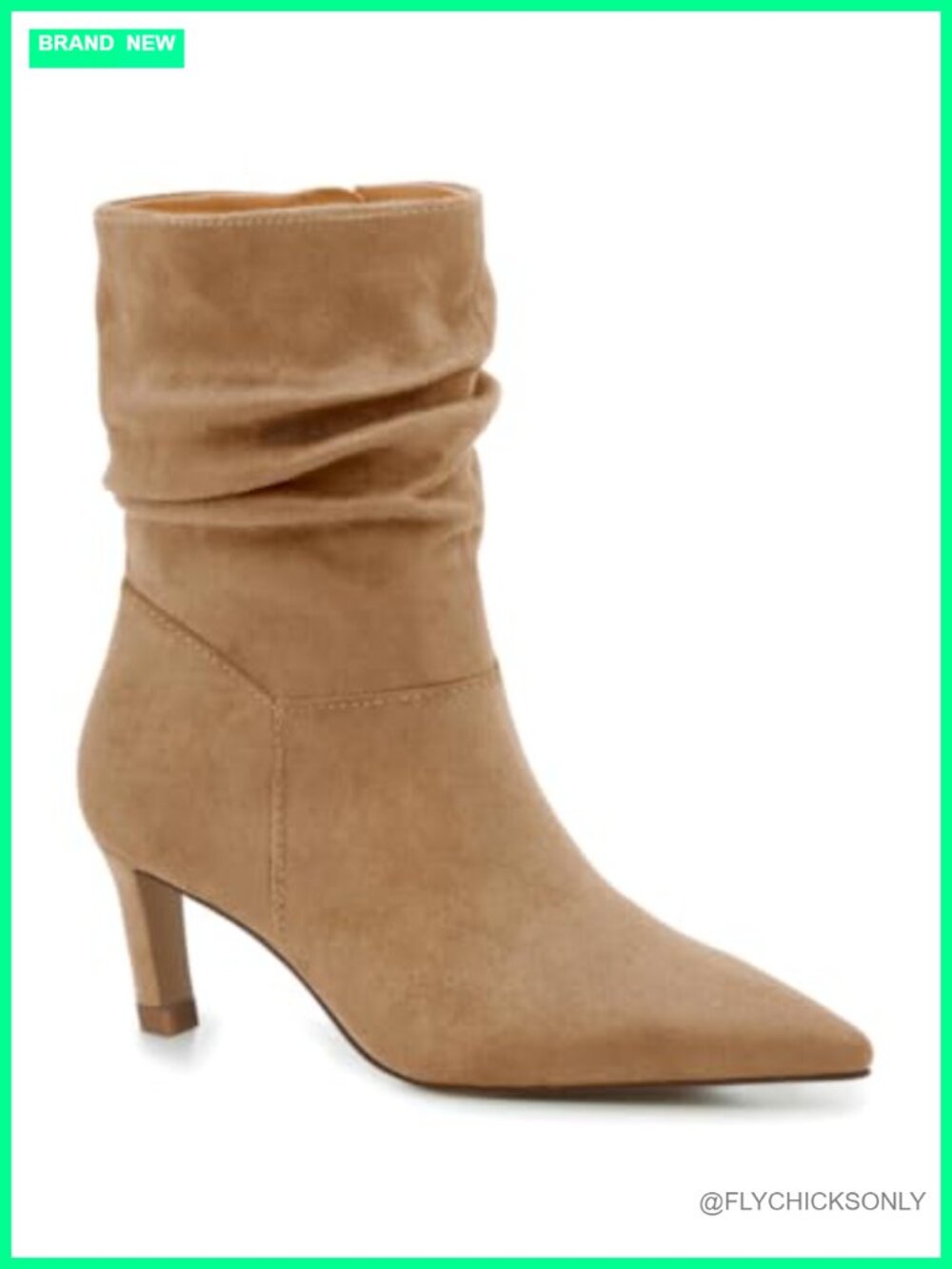 Women's Slouch Ankle Boots Faux Suede Kitten Heel Pointed Toe Zip Booties